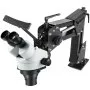 Microscopio VEVOR con microincrustaciones, brazo metálico ajustable y oculares duales.