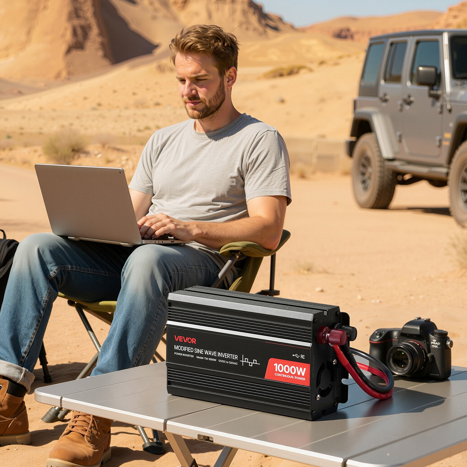 VEVOR 1000W Power Inverter, 12V DC to 120V AC Modified Sine Wave Inverter, Car Charger Converter with USB & Type-C Port, 2 AC Outlets, LED Indicator Light, Ideal for RV, Truck Outdoor Camping