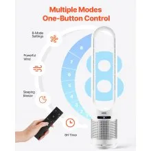 Ventilador de torre oscilante de 40", temporizador de 8 h, 4,7 m/s, alta velocidad y control remoto