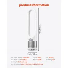 Ventilador de torre oscilante de 40", temporizador de 8 h, 4,7 m/s, alta velocidad y control remoto
