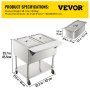 VEVOR Calentador de Comida Calentador de alimentos eléctrico comercial calentador de alimentos de mesa de vapor de 2 ollas 0-100 ℃ con 2 ruedas
