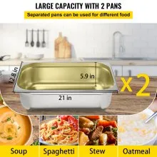 VEVOR Calentador de Comida Calentador de alimentos eléctrico comercial calentador de alimentos de mesa de vapor de 2 ollas 0-100 ℃ con 2 ruedas