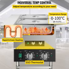 VEVOR Calentador de Comida Calentador de alimentos eléctrico comercial calentador de alimentos de mesa de vapor de 2 ollas 0-100 ℃ con 2 ruedas