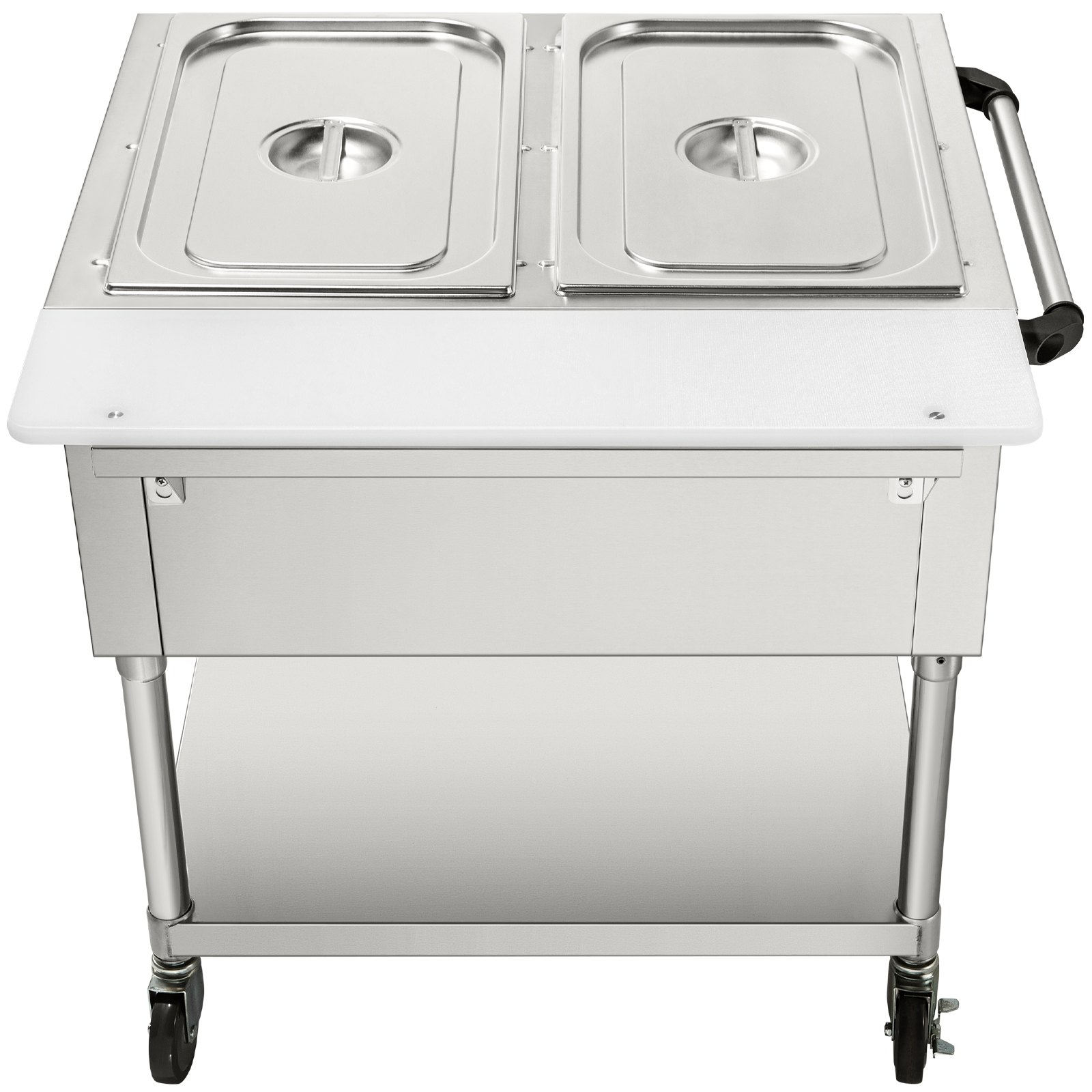 Calentador de alimentos eléctrico comercial VEVOR, mesa de vapor de 2 ollas, 0-100 ℃, con 2 ruedas bloqueables, fabricado en acero inoxidable profesional con certificación ETL para catering y restaurantes.