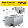 VEVOR Calentador de Comida Calentador Bufé 25,8 L Servidor de Bufé 1200 W de Acero Inoxidable 30-110℃