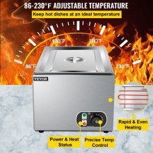 VEVOR Calentador de Comida Calentador Bufé 25,8 L Servidor de Bufé 1200 W de Acero Inoxidable 30-110℃