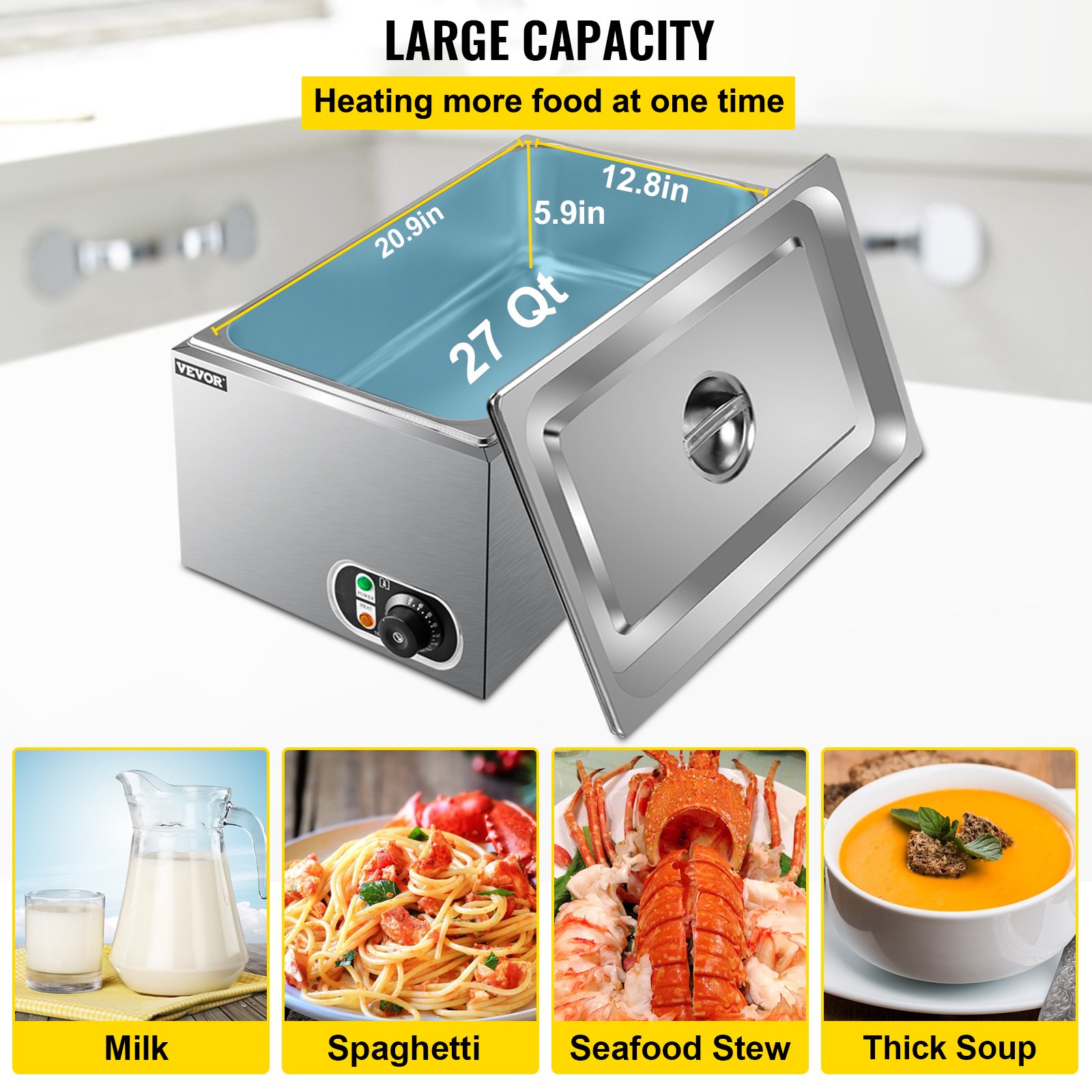 VEVOR Calentador de Comida Calentador Bufé 25,8 L Servidor de Bufé 1200 W de Acero Inoxidable 30-110℃