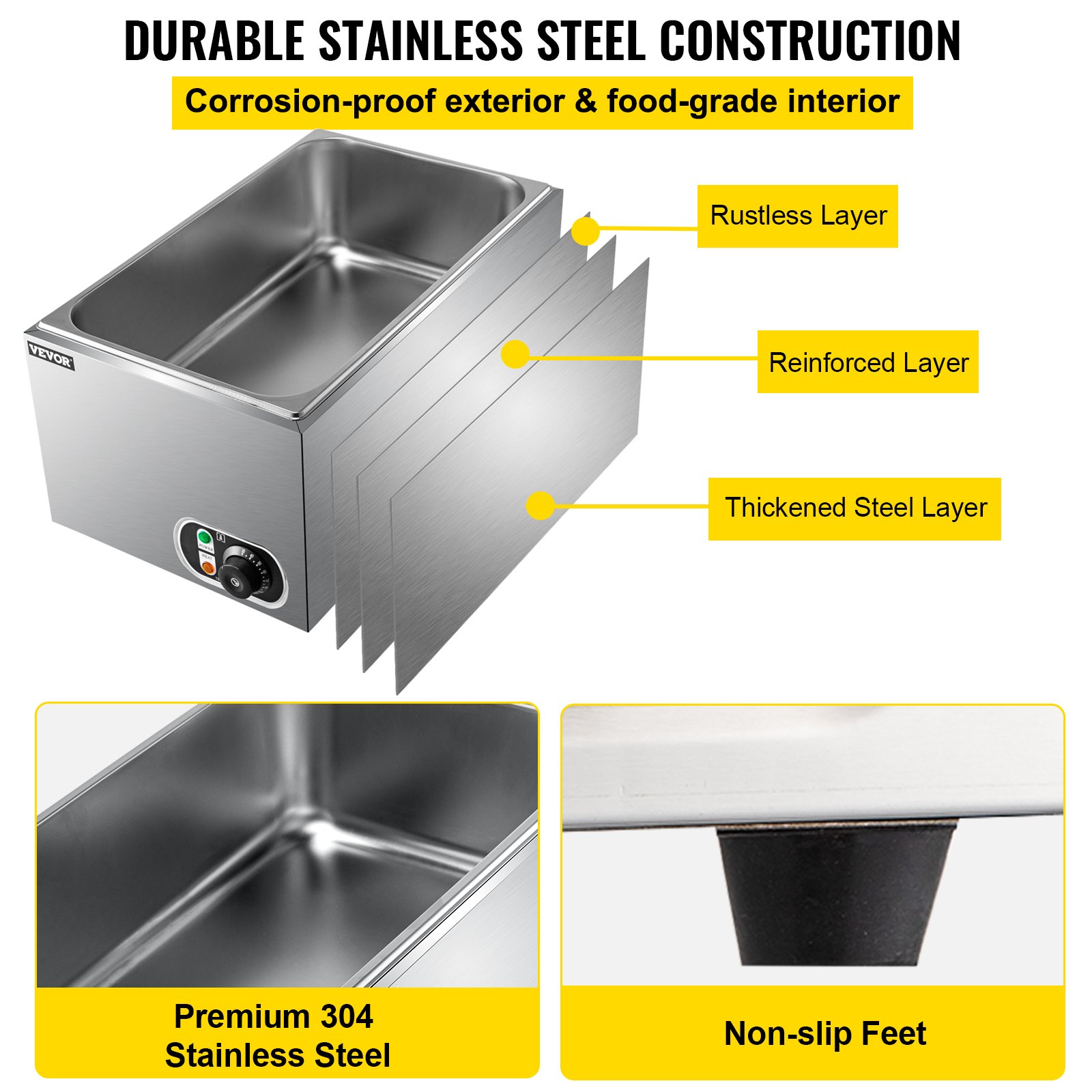 VEVOR Calentador de Comida Calentador Bufé 25,8 L Servidor de Bufé 1200 W de Acero Inoxidable 30-110℃