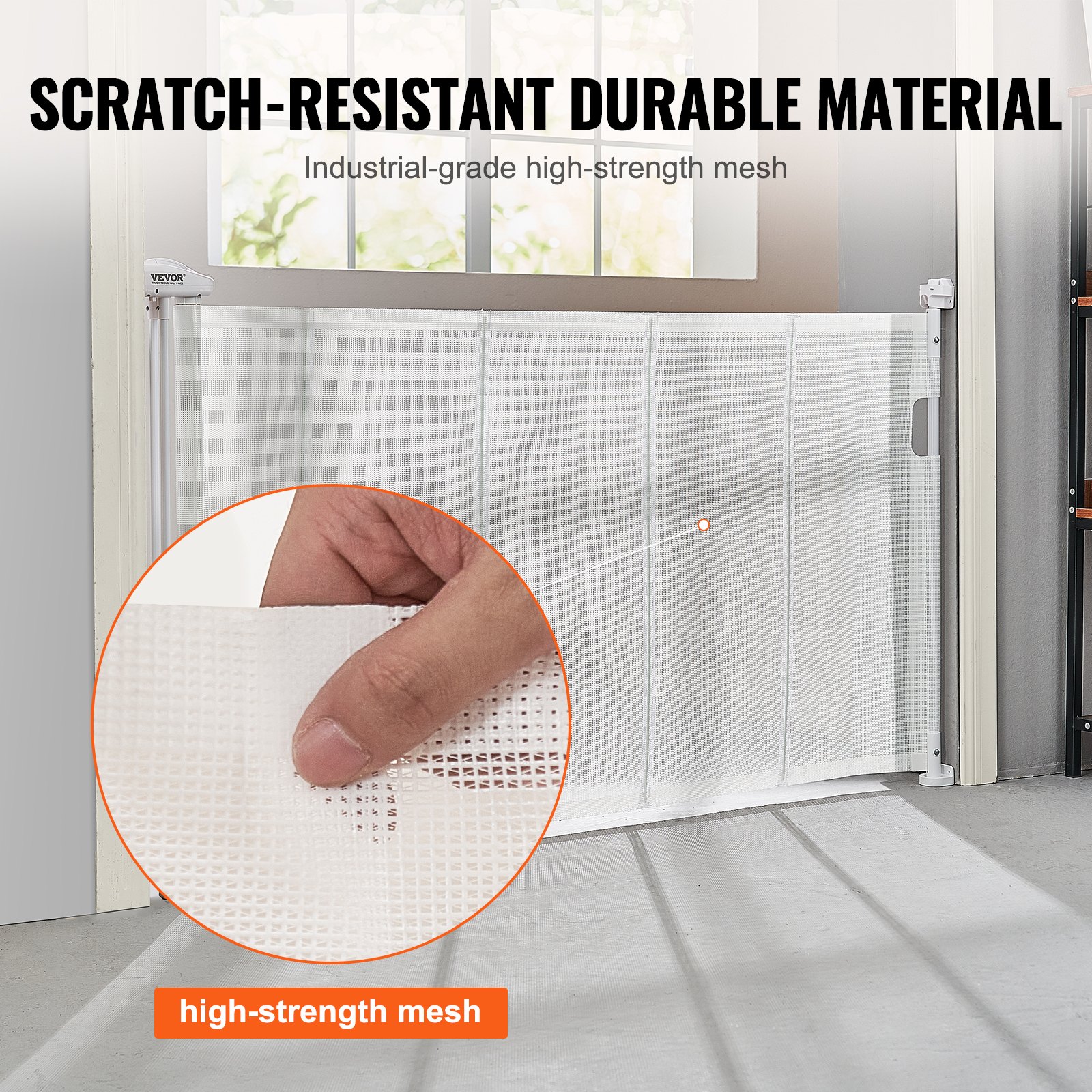 VEVOR Puerta retráctil para bebés, puerta de malla para bebés de 34,2 pulgadas de alto, se extiende hasta 60 pulgadas de ancho, puerta retráctil para niños o mascotas, puertas retráctiles para perros para escaleras interiores, puertas, pasillos, salas de juegos, color blanco
