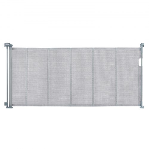 VEVOR Puerta retráctil para bebés, puerta para bebés de malla de 34,2 pulgadas de alto, se extiende hasta 76,8 pulgadas de ancho, puerta retráctil para niños o mascotas, puertas retráctiles para perros para escaleras interiores, puertas, pasillos, salas de juegos, gris