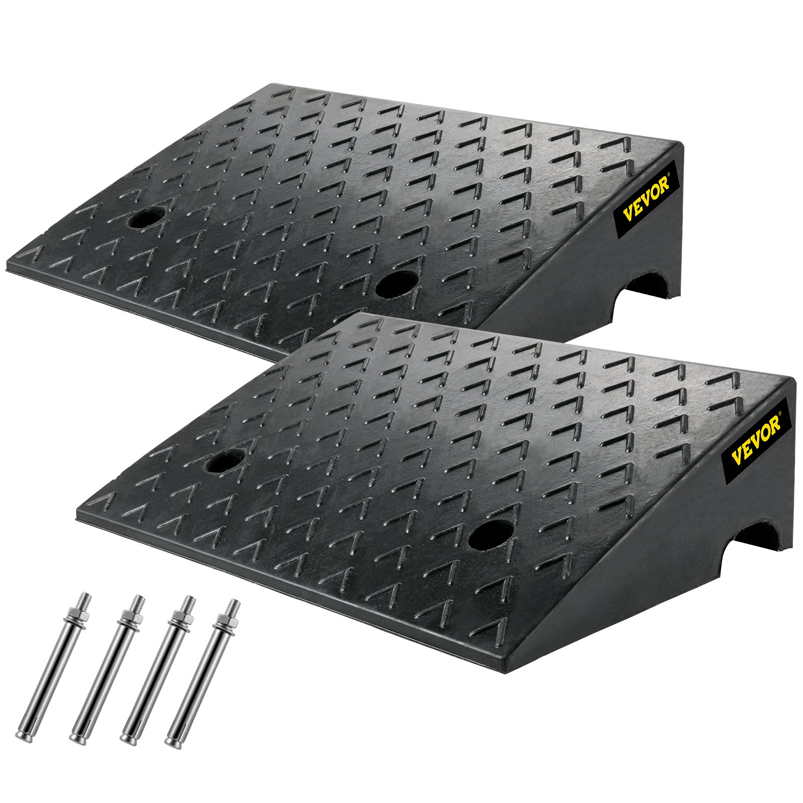 VEVOR Rampa de bordillo de goma, altura de elevación de 6 pulgadas, paquete de 2, rampas de umbral de capacidad de 6800 lbs/3 T de servicio pesado, rampas de entrada de 19 pulgadas de largo x 15 pulgadas de ancho con estructura de rejilla estable para automóviles, sillas de ruedas, bicicletas, motocicletas