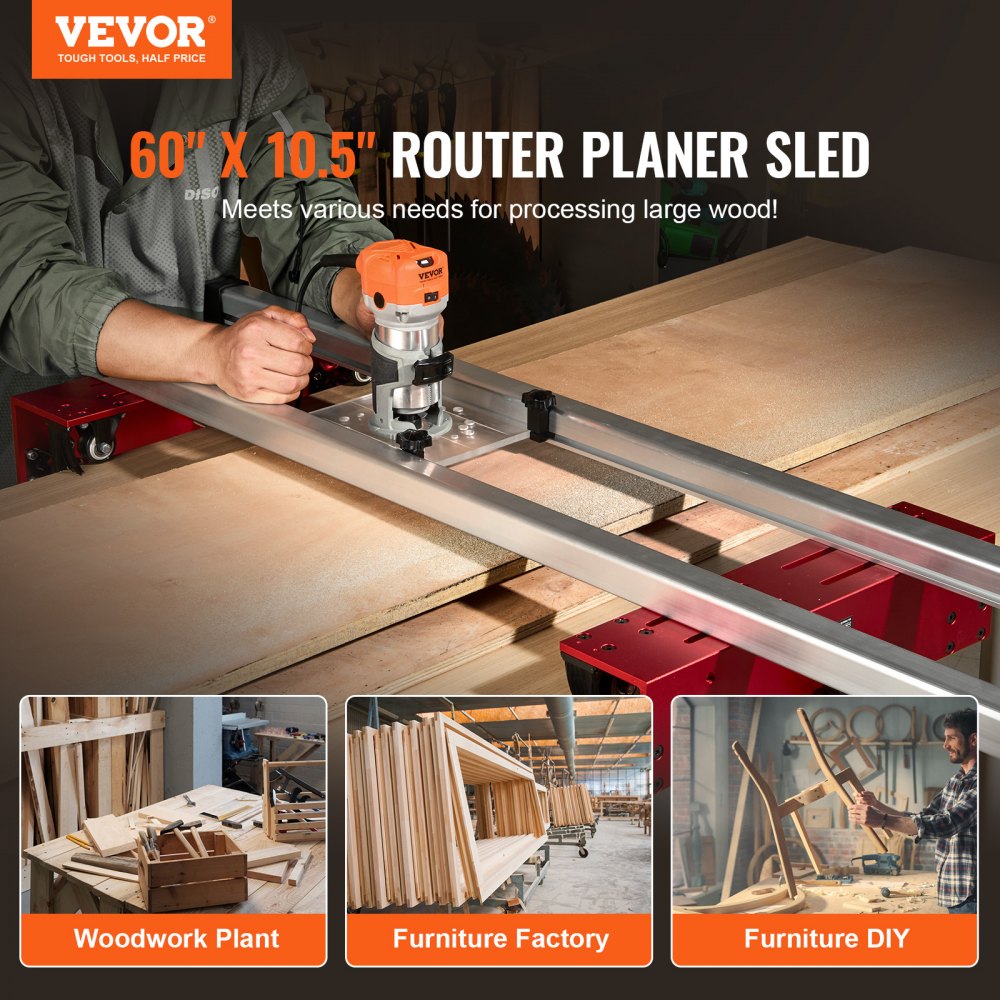 Guía para fresadora VEVOR, 60 pulgadas, portátil y ajustable, plantilla para aplanar tablones de madera, para bricolaje en carpintería.
