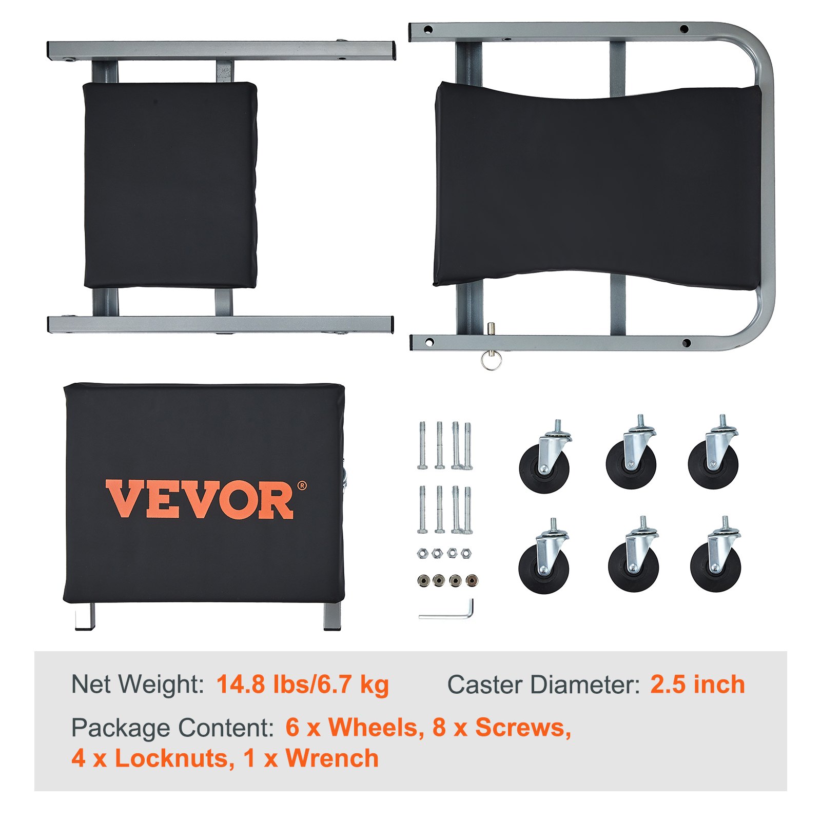 VEVOR Z-Creeper Seat, 2 en 1, taburete/enredadera plegable para coche, enredadera mecánica de 300 libras de capacidad, enredadera de perfil bajo con 6 ruedas para garaje, tienda, reparación de automóv