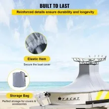 VEVOR T-Top Boat Cover, apto para barcos de 16'-18.5', Heavy Duty 600D Marine Grade Oxford Hard Top Cover, resistente a los rayos UV, impermeable, consola central, cubierta de barco con 2 postes de soporte y 5 correas a prueba de viento, gris