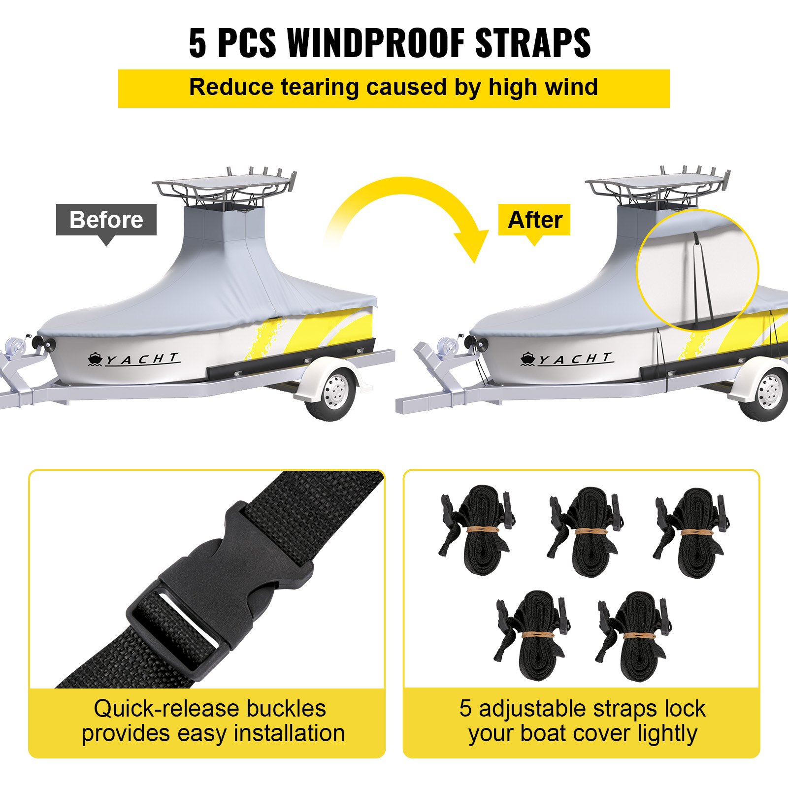 VEVOR T-Top Boat Cover, apto para barcos de 16'-18.5', Heavy Duty 600D Marine Grade Oxford Hard Top Cover, resistente a los rayos UV, impermeable, consola central, cubierta de barco con 2 postes de soporte y 5 correas a prueba de viento, gris