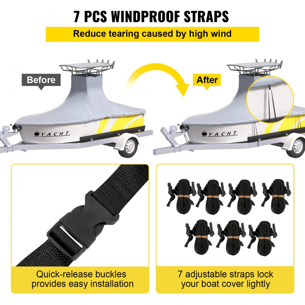 VEVOR T-Top Boat Cover, apto para barcos de 20'-22', Heavy Duty 600D Marine Grade Oxford Hard Top Cover, resistente a los rayos UV, impermeable, consola central, cubierta de barco con 2 postes de soporte y 7 correas a prueba de viento, gris