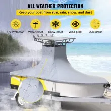 VEVOR T-Top Boat Cover, apto para barcos de 20'-22', Heavy Duty 600D Marine Grade Oxford Hard Top Cover, resistente a los rayos UV, impermeable, consola central, cubierta de barco con 2 postes de soporte y 7 correas a prueba de viento, gris