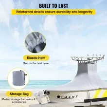VEVOR T-Top Boat Cover, apto para barcos de 20'-22', Heavy Duty 600D Marine Grade Oxford Hard Top Cover, resistente a los rayos UV, impermeable, consola central, cubierta de barco con 2 postes de soporte y 7 correas a prueba de viento, gris