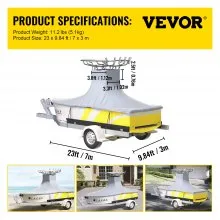 VEVOR T-Top Boat Cover, apto para barcos de 20'-22', Heavy Duty 600D Marine Grade Oxford Hard Top Cover, resistente a los rayos UV, impermeable, consola central, cubierta de barco con 2 postes de soporte y 7 correas a prueba de viento, gris