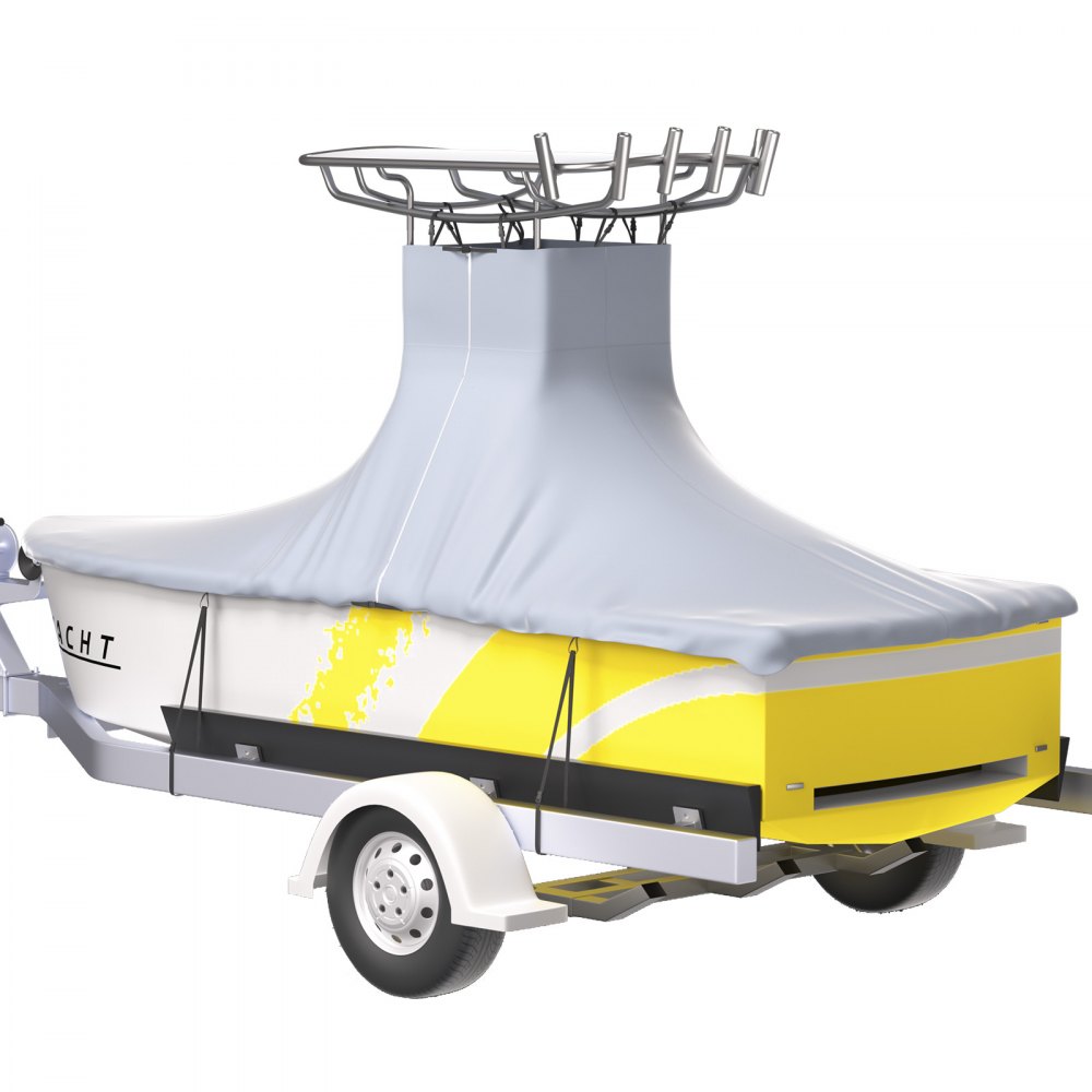 VEVOR T-Top Boat Cover, apto para barcos de 22'-24', Heavy Duty 600D Marine Grade Oxford Hard Top Cover, resistente a los rayos UV, impermeable, consola central, cubierta de barco con 2 postes de soporte y 7 correas a prueba de viento, gris