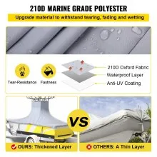 VEVOR T-Top Boat Cover, apto para barcos de 22'-24', Heavy Duty 600D Marine Grade Oxford Hard Top Cover, resistente a los rayos UV, impermeable, consola central, cubierta de barco con 2 postes de soporte y 7 correas a prueba de viento, gris