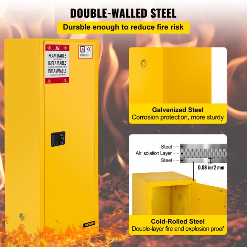 Gabinete inflamable VEVOR de 18 x 18 x 35 pulgadas, gabinete de seguridad de acero galvanizado, gabinete de almacenamiento inflamable con estante ajustable, para uso comercial industrial y doméstico