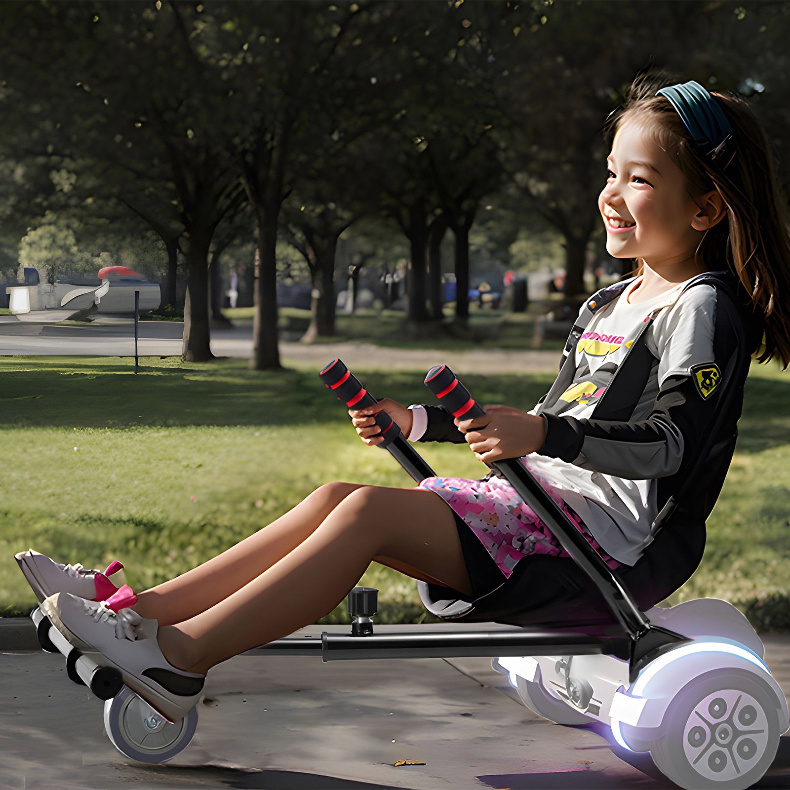 Accesorio de asiento para hoverboard VEVOR, compatible con todos los hoverboards de 6.5", 8", 8.5" y 10", con controles de agarre, longitud de marco ajustable y capacidad de carga de 220 libras, accesorio para hoverboard y karts, para niños y adultos.