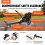 Accesorio de asiento VEVOR para hoverboard, compatible con hoverboards de 6.5", 8", 8.5" y 10", con luces LED, controles en el manillar, longitud de marco ajustable y capacidad de carga de 220 libras. Ideal para hoverboards y karts, para niños y adultos.