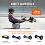 Accesorio de asiento VEVOR para hoverboard, compatible con hoverboards de 6.5", 8", 8.5" y 10", con luces LED, controles en el manillar, longitud de marco ajustable y capacidad de carga de 220 libras. Ideal para hoverboards y karts, para niños y adultos.