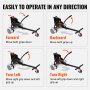 Accesorio de asiento VEVOR para hoverboard, compatible con hoverboards de 6.5", 8", 8.5" y 10", con luces LED, controles en el manillar, longitud de marco ajustable y capacidad de carga de 220 libras. Ideal para hoverboards y karts, para niños y adultos.