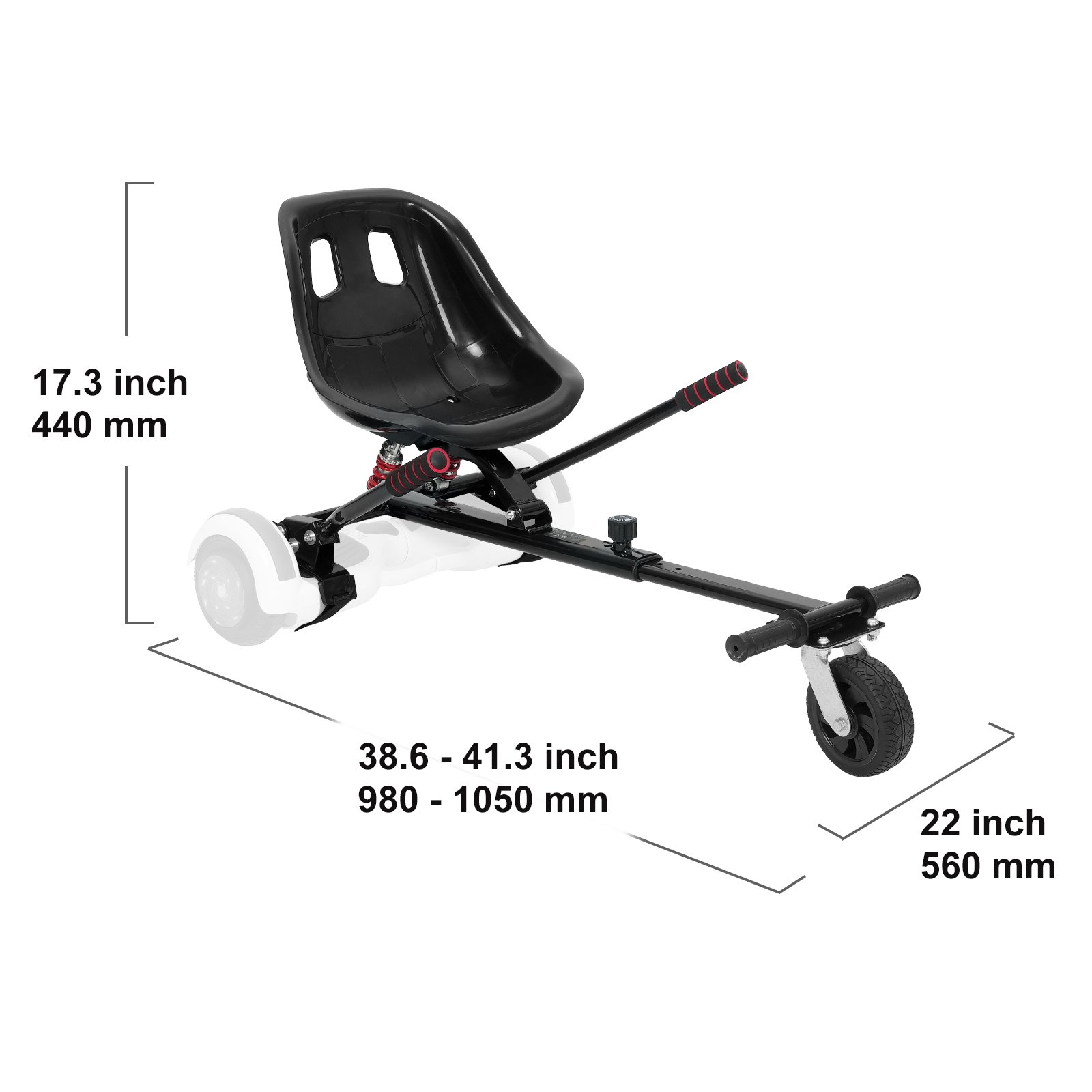 Accesorio de asiento para aeropatín VEVOR, para aeropatín de 6,5", 8", 8,5" y 10", sistema de doble amortiguación, control de agarre, longitud ajustable, capacidad de carga de 122 kg, accesorio para cochecito de aeropatín, para niños y adultos.