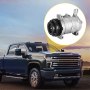 Camioneta plateada con compresor de aire acondicionado VEVOR para Chevy resaltado en un círculo.