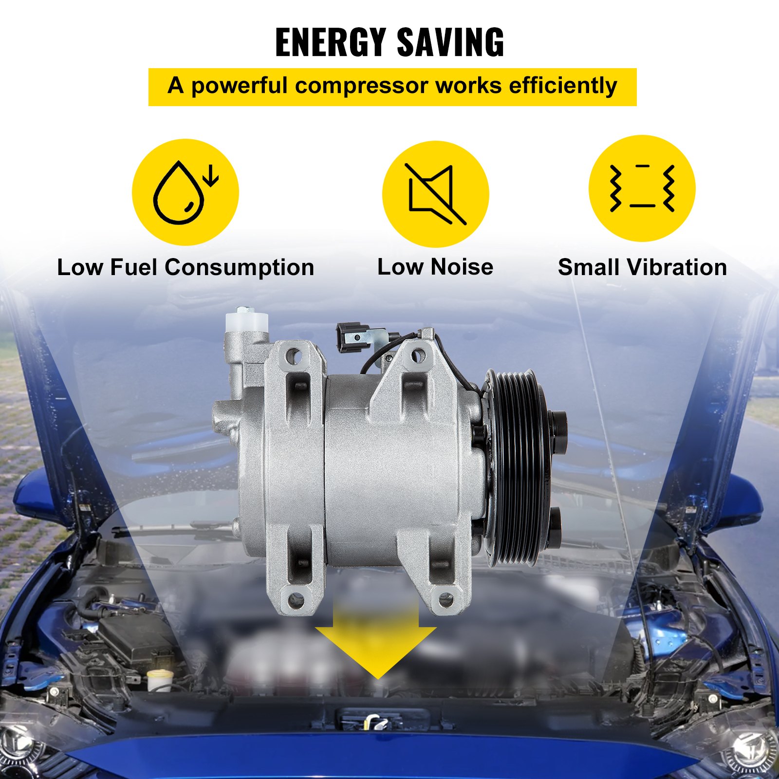 Compresor de aire acondicionado VEVOR para Chevy con bajo consumo de combustible, bajo nivel de ruido y pequeña vibración.