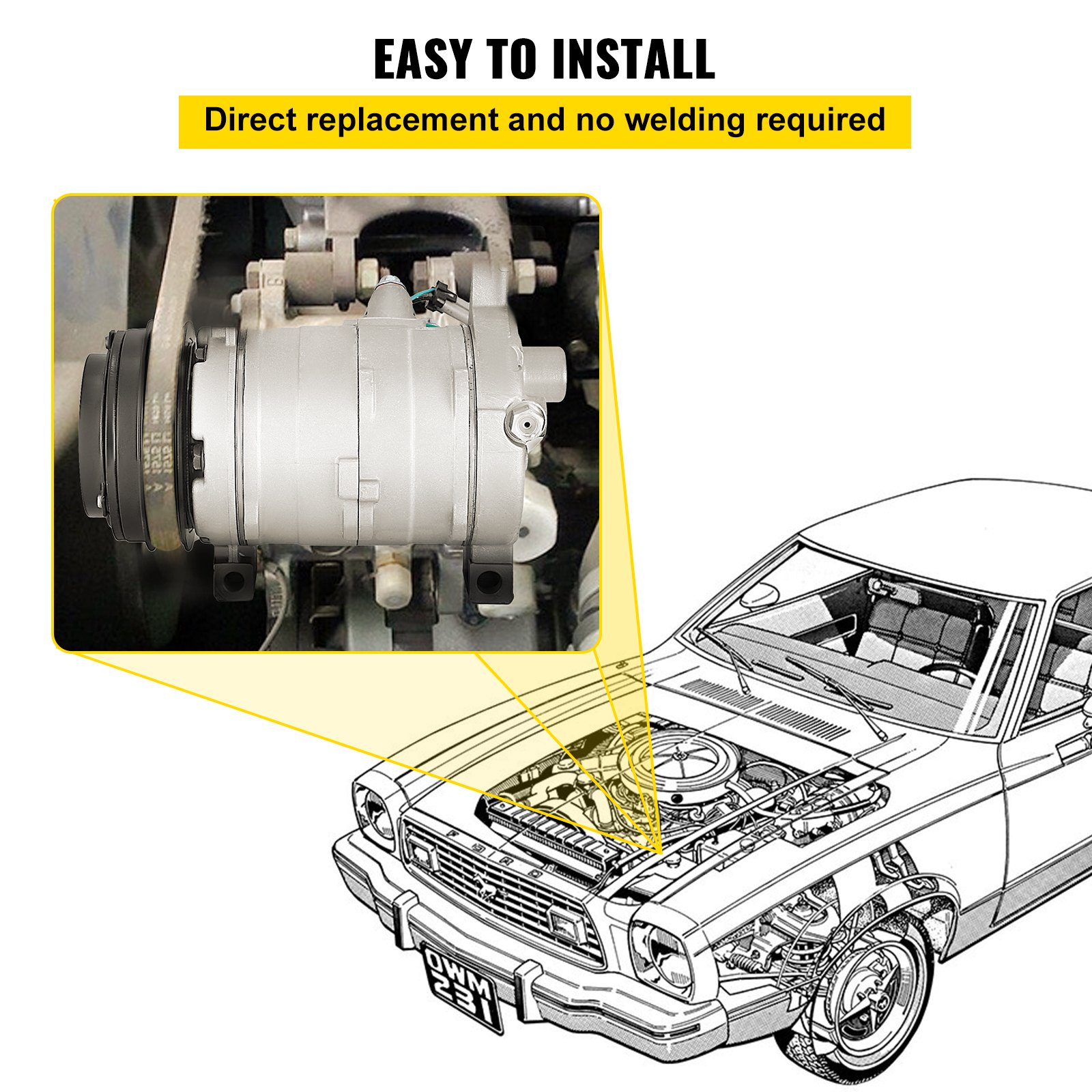 Compresor de aire acondicionado VEVOR para Chevy, fácil instalación, reemplazo directo, no requiere soldadura.