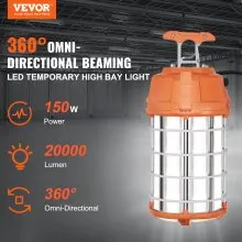 VEVOR Luz de trabajo temporal LED, 150 W, 20000 lm luces de construcción, 5000 K portátil súper brillante e impermeable y conectado hasta 6 luces, iluminación colgante para lugar de trabajo para iluminación interior y exterior