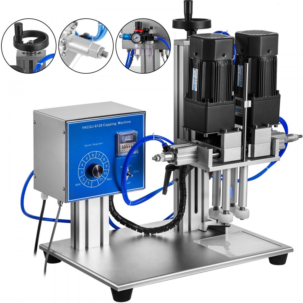 Máquina taponadora de rosca VEVOR 16-55 mm Diámetro de tapado Tapa de botella Tapa de rosca 50-300 mm Altura de botella Máquina tapadora de tornillo Taponadora neumática y eléctrica de escritorio para botellas redondas