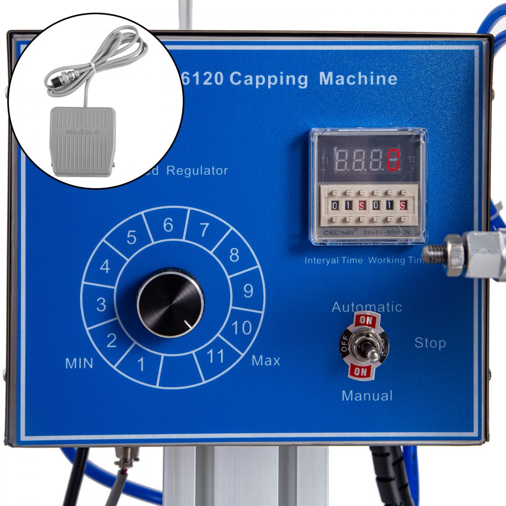 Máquina taponadora de rosca VEVOR 16-55 mm Diámetro de tapado Tapa de botella Tapa de rosca 50-300 mm Altura de botella Máquina tapadora de tornillo Taponadora neumática y eléctrica de escritorio para botellas redondas