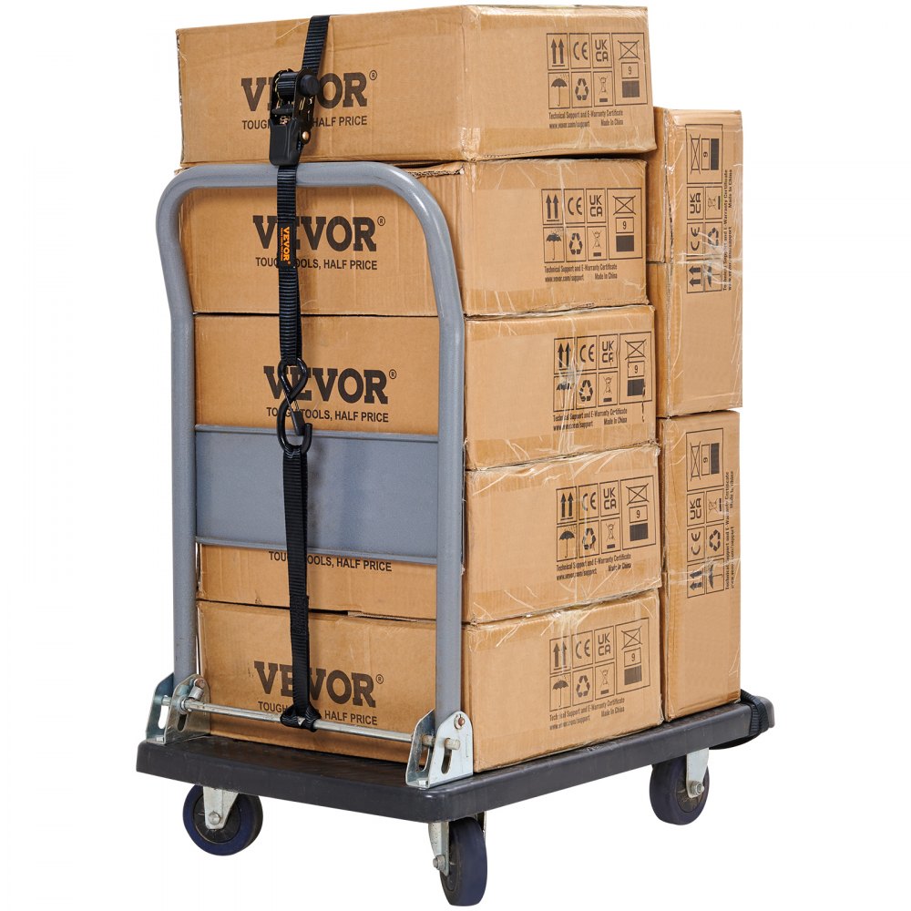 VEVOR Correas de amarre con trinquete (4 unidades), resistencia máxima a la rotura de 2200 lb, incluye 4 correas de amarre con trinquete premium de 1" x 15' con asas acolchadas, para mover y asegurar carga, electrodomésticos, equipos de césped, motocicletas