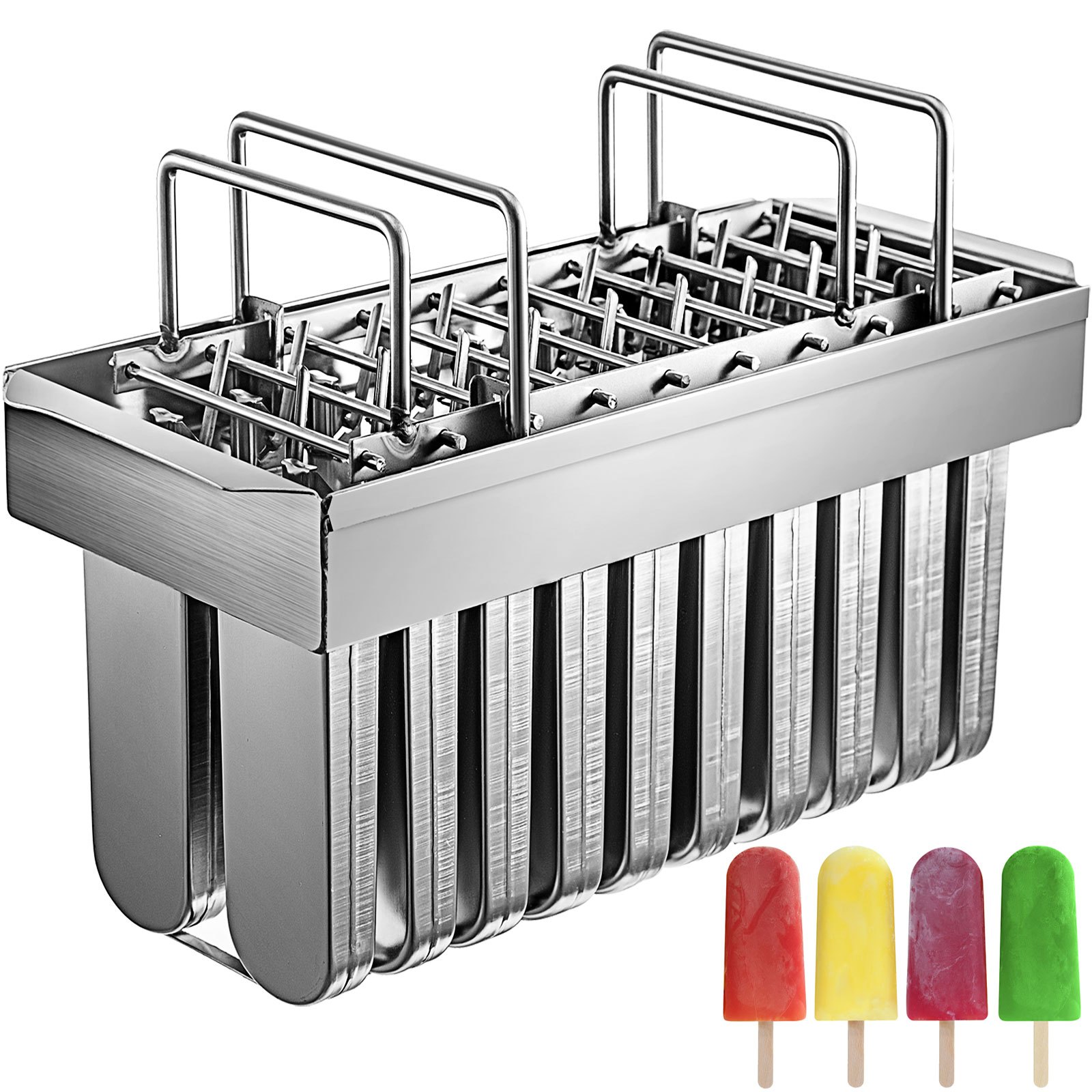 VEVOR Modelos de helados de acero inoxidable 20 piezas, modelos de paletas de acero inoxidable de 98 ml de capacidad cada uno, modelos de paletas heladas de acero inoxidable con 100 palitos de paletas Modelos de paletas de metal con cepillo de limpieza