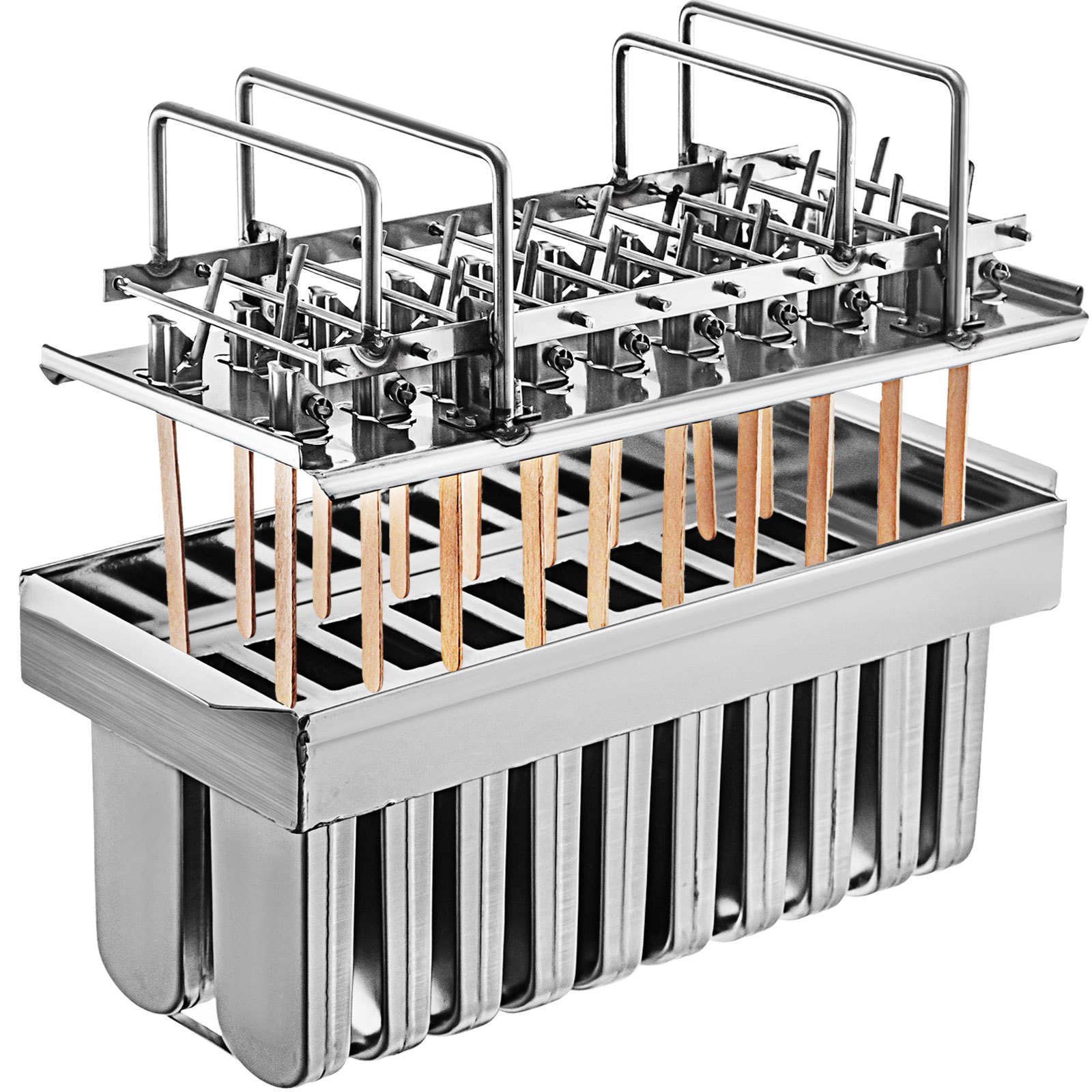 VEVOR Modelos de helados de acero inoxidable 20 piezas, modelos de paletas de acero inoxidable de 98 ml de capacidad cada uno, modelos de paletas heladas de acero inoxidable con 100 palitos de paletas Modelos de paletas de metal con cepillo de limpieza