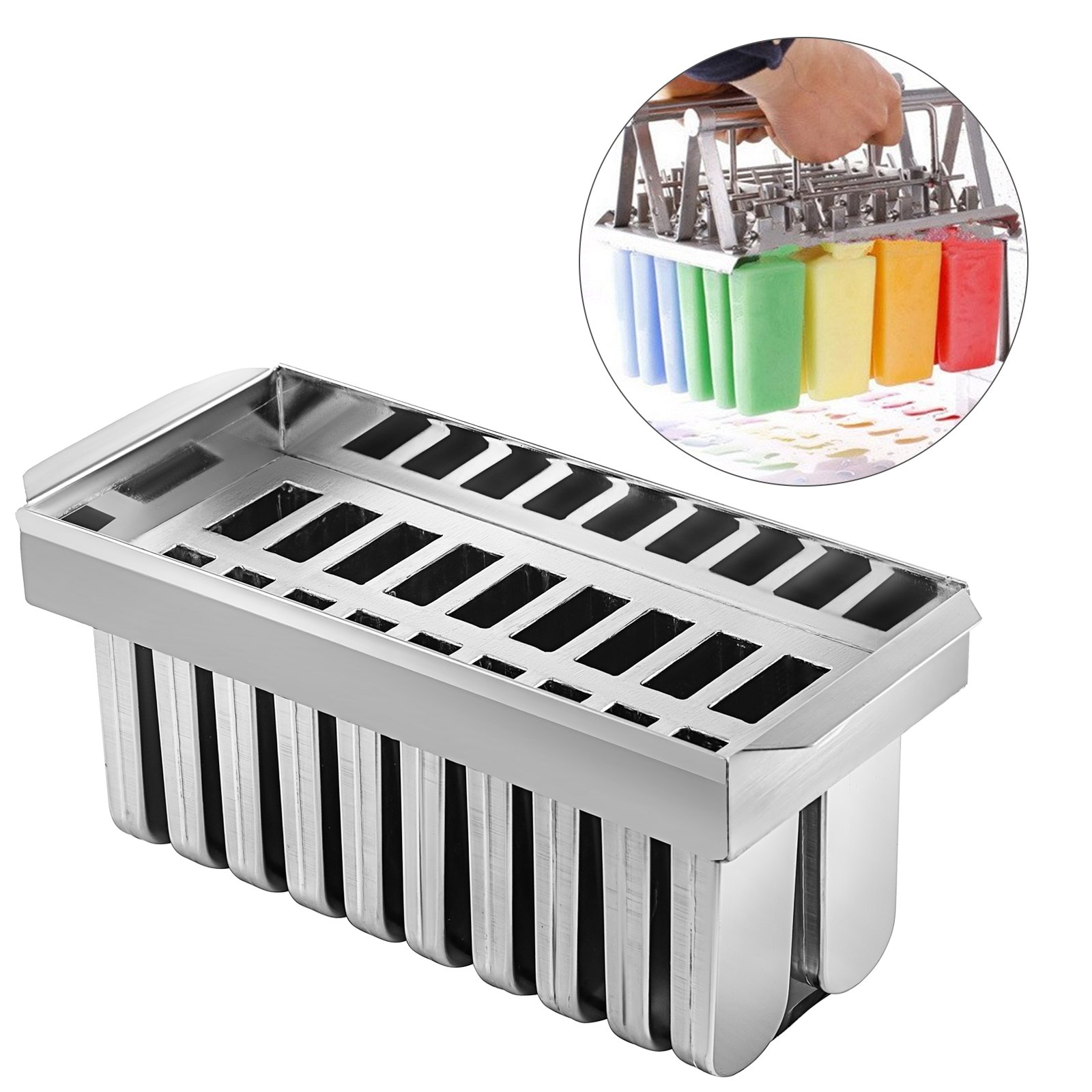 VEVOR Modelos de helados de acero inoxidable 20 piezas, modelos de paletas de acero inoxidable de 98 ml de capacidad cada uno, modelos de paletas heladas de acero inoxidable con 100 palitos de paletas Modelos de paletas de metal con cepillo de limpieza