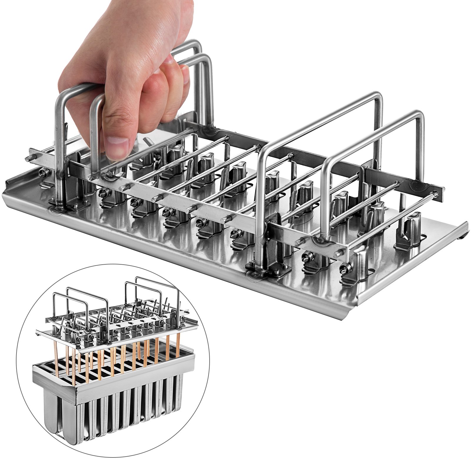 VEVOR Modelos de helados de acero inoxidable 20 piezas, modelos de paletas de acero inoxidable de 98 ml de capacidad cada uno, modelos de paletas heladas de acero inoxidable con 100 palitos de paletas Modelos de paletas de metal con cepillo de limpieza