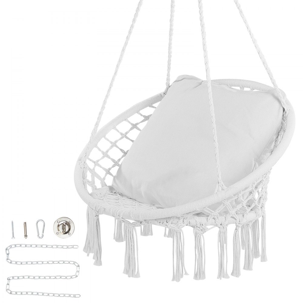 Silla colgante tipo hamaca VEVOR de macramé con cojín para interior y exterior