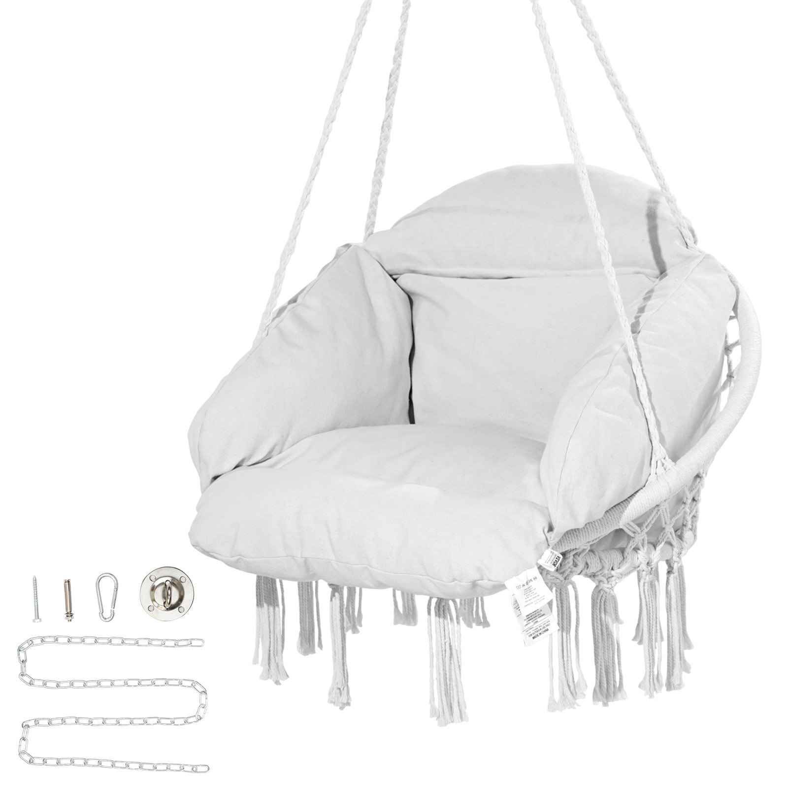 Silla colgante tipo hamaca VEVOR de macramé con cojín para interior y exterior