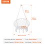 Hamaca colgante VEVOR, capacidad de 150 kg, macramé con herrajes de montaje, cuerda de algodón para dormitorio, balcón, patio y jardín, color blanco