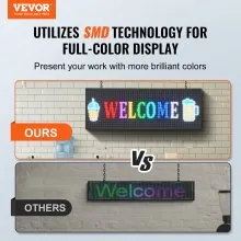 VEVOR Letrero LED programable, Panel de desplazamiento LED a todo color P10, Tablero de visualización de patrón de animación de texto personalizado de bricolaje, Letrero de tienda de mensajes de control USB WIFI para publicidad de barra de fiesta de negocios de tienda, 39 "x 13.8
