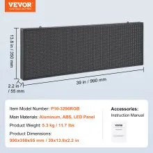 VEVOR Letrero LED programable, Panel de desplazamiento LED a todo color P10, Tablero de visualización de patrón de animación de texto personalizado de bricolaje, Letrero de tienda de mensajes de control USB WIFI para publicidad de barra de fiesta de negocios de tienda, 39 "x 13.8