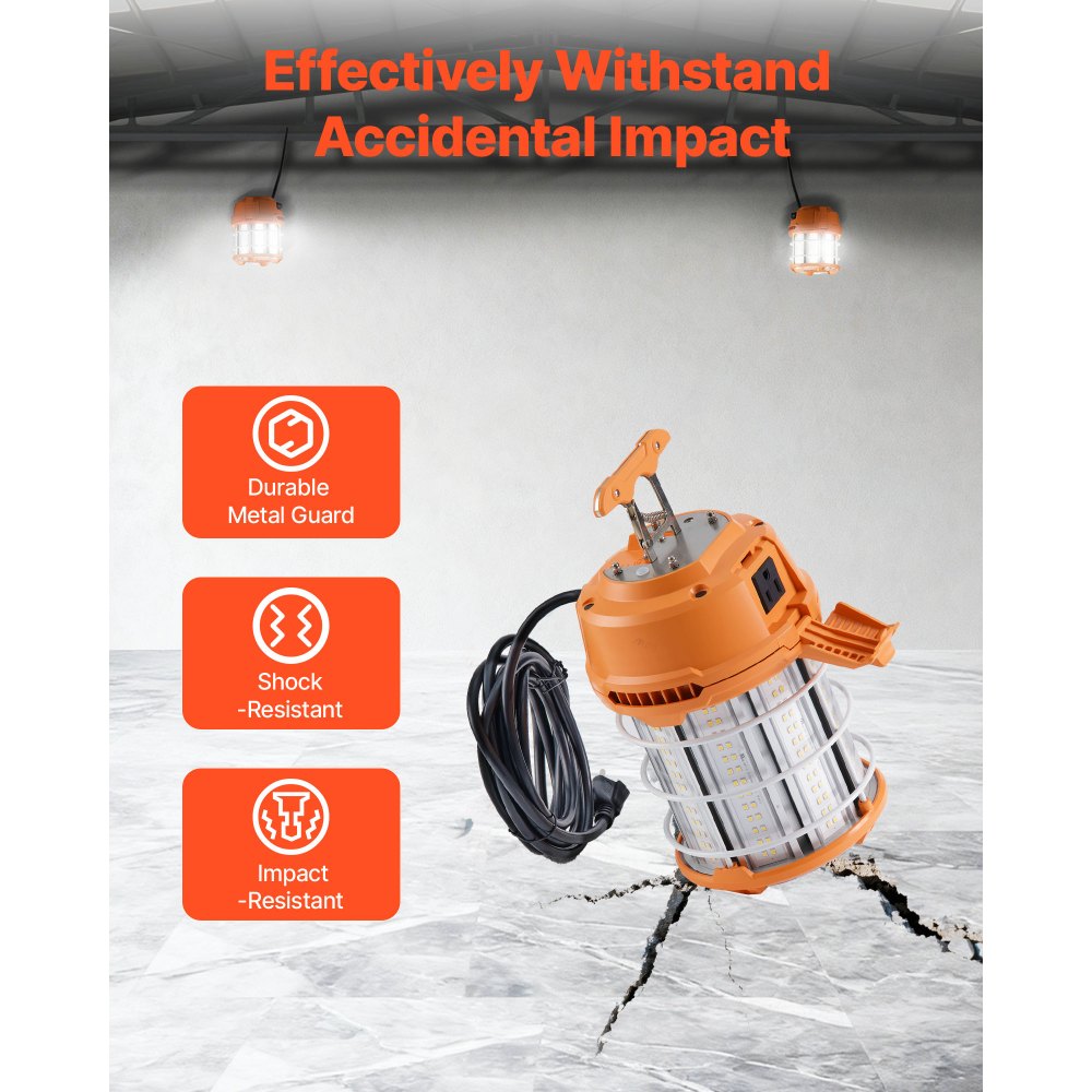 VEVOR Luz de Trabajo Temporal LED, 100 W, 14400 lm, 5000 K, Duradera y Resistente al Agua, Conectable hasta 8 uds, Iluminación de Techo o de Pie para Obras de Construcción, Uso Interior y Exterior