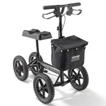 VEVOR Patinete de rodilla plegable, andador de rodilla orientable de aluminio con manillar ajustable en altura y rodillera, ruedas todoterreno de 12 pulgadas, frenos dobles, scooter de recuperación de piernas para lesiones de tobillo roto, 350 libras