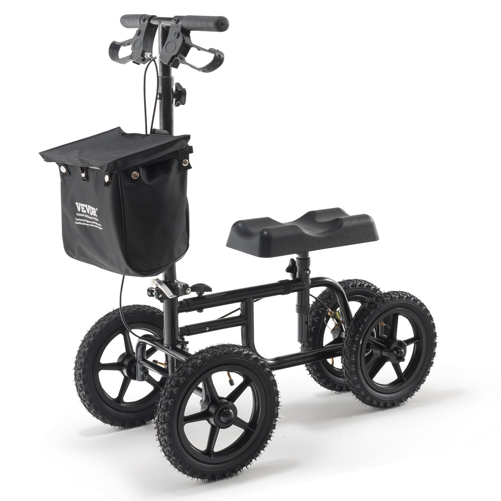 Patinete de rodilla plegable VEVOR, andador de rodilla dirigible de acero al carbono con manillar y almohadilla para la rodilla ajustables en altura, rueda todoterreno de 12", frenos dobles, patinete de recuperación de piernas para lesiones de tobillo, pie y rodilla, soporta hasta 159 kg (350 libras).